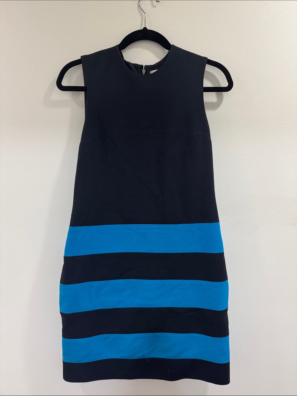 Victoria Beckham Black Mini Dress with Bright Blue Stripes